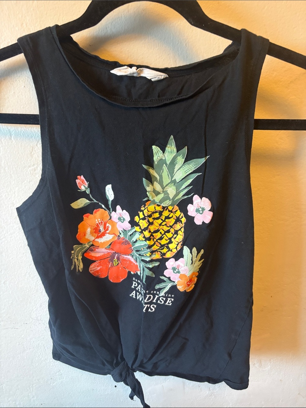 H&M Black Pineapple & Floral Tie-Front Tank
